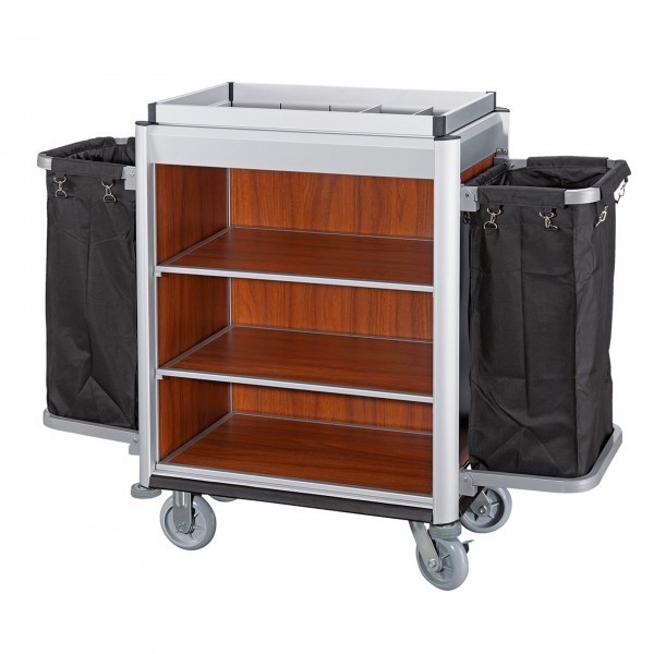 Wäschewagen - Serie Isabella - Aluminium - dunkle Holzoptik - 2 Säcke - premium Qualität